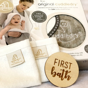 ‘First bath' newborn gift bundle with Cuddledry towel