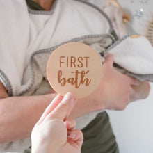 Load image into Gallery viewer, babys first bath milestone wooden plaque for photos