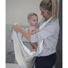 Load image into Gallery viewer, how to wrap your baby in a towel after bathtime - with the Cuddledry handsfree apron towel