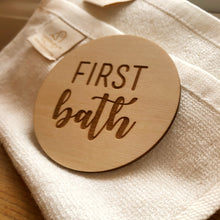 Load image into Gallery viewer, First Bath wooden plaque new baby gift