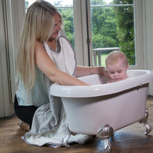 Load image into Gallery viewer, cuddledry handsfree baby hooded bath towel with neck attachment