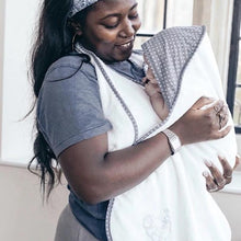 Load image into Gallery viewer, Cuddledry &#39;Hands-free&#39; baby towel white/grey star hood