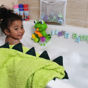 toddler hooded bath towel dinosaur design made with bamboo
